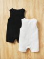 SHEIN Baby Boy Leisure Comfortable Solid Color Romper Shorts
