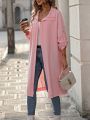 SHEIN Privé Solid Color Casual Long Jacket With Rolled-up Cuffs