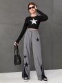 SHEIN Teen Girl Star Print Contrast Striped Side Sweatpants