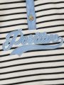 SHEIN Baby Boys' Denim Look Striped Long Sleeve Polo Shirt With Letter Embroidery