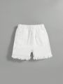 SHEIN Baby Boy's Casual Mid-Waist Elastic Band Irregular Cut Ripped Denim Shorts