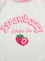 Strawberry Print Raglan Sleeve Crop Tee Crop