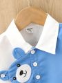 2pcs/Set Summer Casual Cute 3d Teddy Bear Print Shirt And Shorts Outfit For Baby Boy