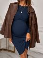 SHEIN Maternity Twist Front Rib-knit Bodycon Dress