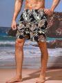 Men's Elastic Waist Beach Shorts With Plant Print