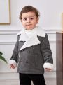 SHEIN Baby Boy Double Breasted Teddy Lined Coat Without Sweater