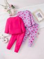 Baby Girl 2 Sets Heart Printed Long Sleeve Top And Pants Pajamas Set