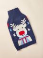 PETSIN Dark Blue Cozy Pet Sweater With Cute Reindeer Pattern For Cats And Dogs, Suitable For Autumn And Winter