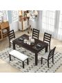 Nestfair Rustic Style 6-Piece Dining Table Set with 4 Upholstered Chairs and Bench
