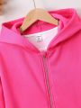 Teen Girls' Casual Basic Solid Color Hooded Zip-up Sweatshirt