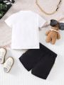 Baby Boy Bear & Letter Print T-Shirt And Shorts Set