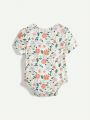 Cozy Cub Baby Girl Soft Knit Floral Pattern Round Neck Short Sleeve Double-Shoulder Romper 2pcs/Set