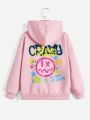 SHEIN Kids Cooltwn Girls' Cartoon Print Knitted Hoodie For Casual And Sporty Look