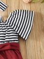 Baby Girl Striped Printed Off-Shoulder Jumpsuit