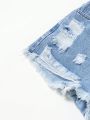 Teen Girls' New Casual Fashion Distressed Washed Denim Shorts