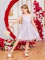 SHEIN Kids SUNSHNE Tween Girl Cute Daisy & Small Floral Mesh Puff Princess Dress