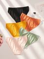 5pcs Women's Solid Color Triangle Panties With Bow Decoration