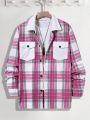 Manfinity Homme Men's Plus Size Plaid Pattern Shirt Jacket With Pockets