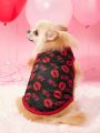 PETSIN 1pc Valentine's Day Black & Red Color Block Xo Kiss Printed Pet Vest