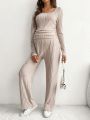 SHEIN Maternity Solid Color Ribbed Knit Two Piece Set