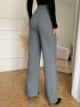 SHEIN Privé Women'S Solid Color Bell-Bottom Suit Pants