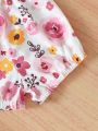 Baby Girl Cute Floral Pink Striped Pure Color Bloomer Shorts, Casual And Versatile, 3pcs Set