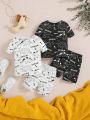 SHEIN Unisex Baby Cartoon Little Dinosaur Pattern Round Neck Short Sleeve Top And Shorts 4pcs Casual Outfits