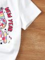 Girls' Casual Short-Sleeve T-Shirt With New Year Slogan Print