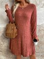 SHEIN LUNE Plus Size Solid Color Ribbed Knit Dress
