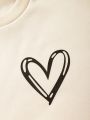SHEIN Kids EVRYDAY 3pcs/Set Tween Girls' Heart & Letter Print Fleece Lined Sweatshirt With Round Neck