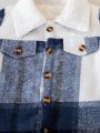Baby Boys' Thickened Plush Warm Blue Plaid Casual Daily Sports Jacket For Autumn/winter