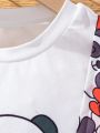SHEIN Kids CHARMNG Little Girls' Panda Heart & Letter Print Top And Suspender Skirt Set