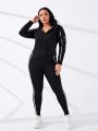 Daily&Casual Plus Contrast Binding Hooded Sports Jacket & Leggings