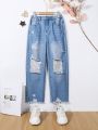 Tween Girls Ripped Straight Jeans
