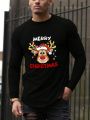 Manfinity Homme Men'S Christmas Deer Printed Long Sleeve T-Shirt