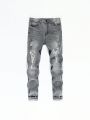 Tween Boy Ripped Zipper Fly Washed Skinny Jeans
