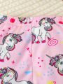 Baby Girls' Pink Unicorn Printed Long Sleeve T-Shirt And Pants Set, Tight-Fitting Pajamas