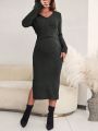 SHEIN Maternity Open-front Cardigan And Dress 2pcs Set