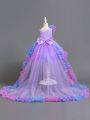 Baby Girls' Color Block 3d Flower & Bowknot Decorated Tulle Puffy Dress With Train For Formal Occasions