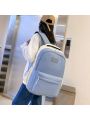 Campus Style Color-blocking Backpack With Letter Print, Simple Fashion, Multifunctional And Large Capacity