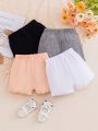 4pcs/Set Baby Girls' Basic Shorts In Black, White, Gray, Lotus Pink Color With Bowknot Decoration