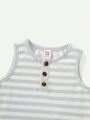 Cozy Cub Baby Boys' Striped Contrast Color Round Neck Sleeveless Vest With Drawstring Shorts Set