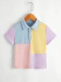 SHEIN Kids EVRYDAY Young Boy Casual & Fashionable Color Block Polo Shirt