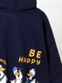 SHEIN Kids QTFun Boys' Cute Animal Printed Hooded Pullover Knit Sweater For Big Kids