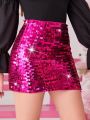 SHEIN Teen Girls' Solid Color Sparkly Casual Skirt