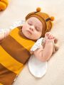 SHEIN Newborn Baby Bee Costume Romper & 3D Ear Design Hat