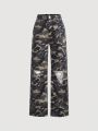 SHEIN Teenage Girls' Camouflage Ripped Jeans