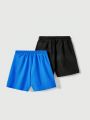 SHEIN Kids EVRYDAY Young Boys' Casual Comfortable Letter Patch Shorts 2pcs/Set