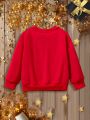 Young Girls' Casual Long Sleeve Round Neck Sweatshirt With New Year Pattern, Suitable For Autumn And Winter