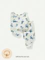 Cozy Cub Baby Boy Snug Fit Pajama Set With Cartoon Dinosaur Pattern, Including Round-Neck Long-Sleeve Top And Jogger Pants